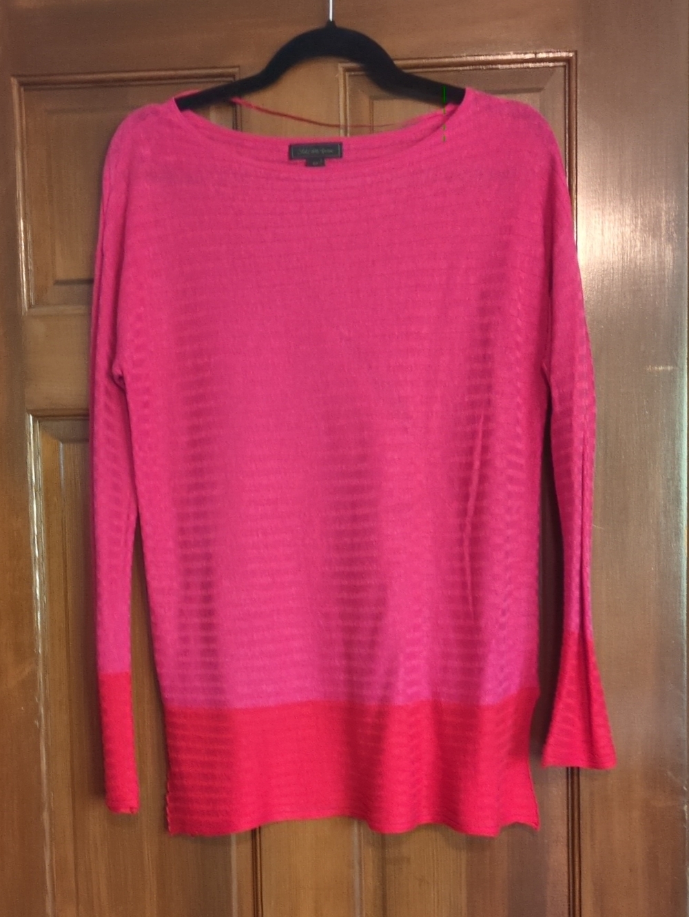 Saks Fifth Avenue Pink and Red Lightweight Crew Neck Sweater